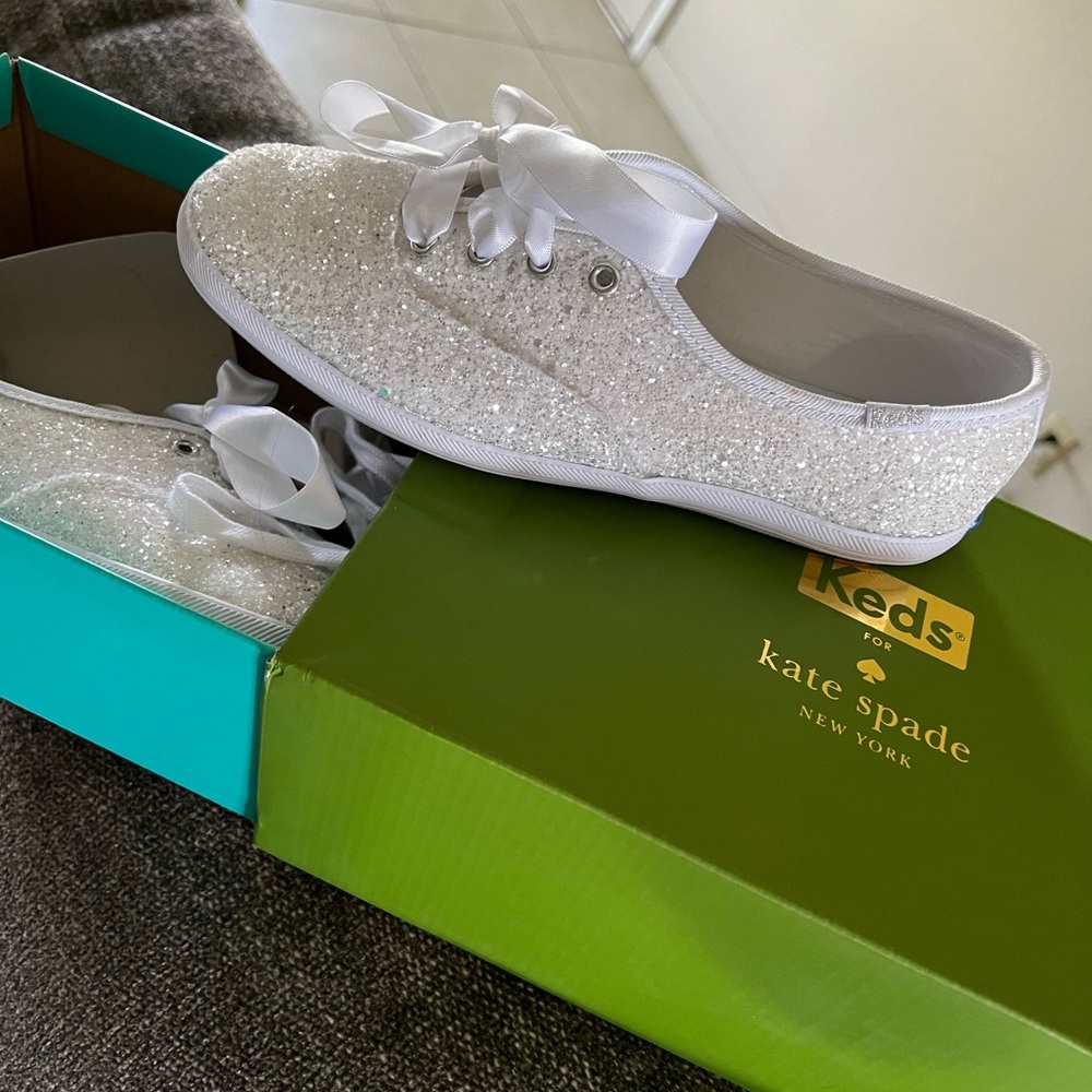 Kate Spade white glitter ked sneakers/ wedding bridal